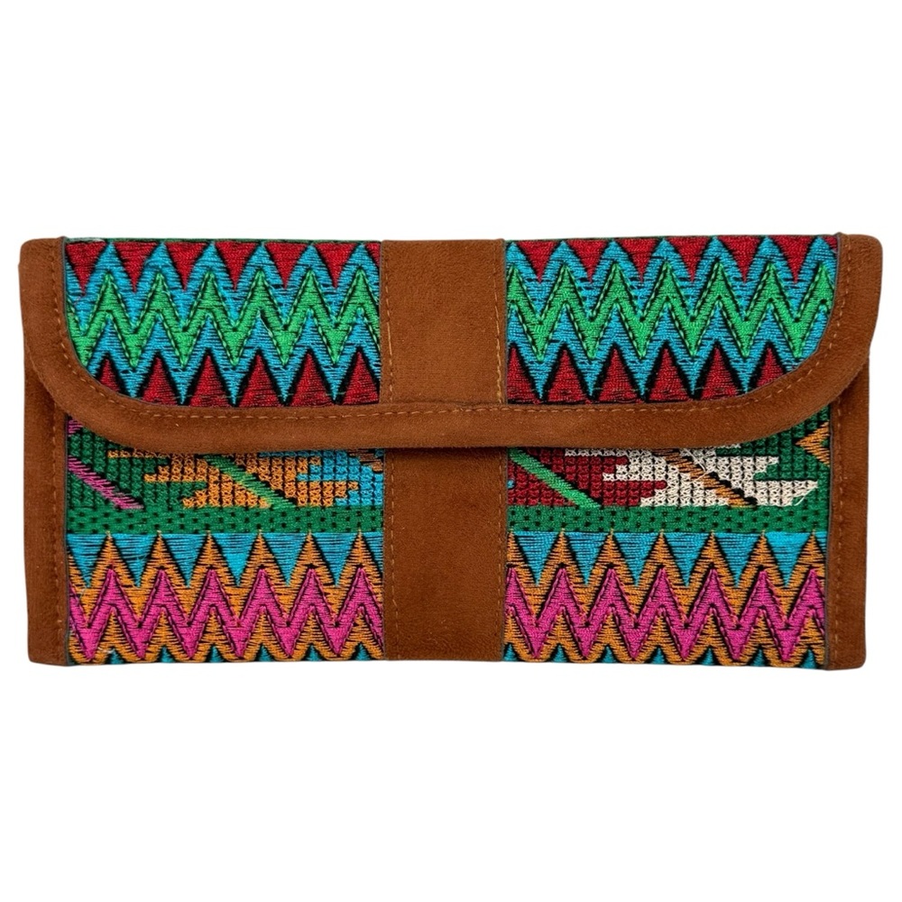 Handmade Artisan Embroidered Tri-Fold Wallet Colorful Boho Style Festival
